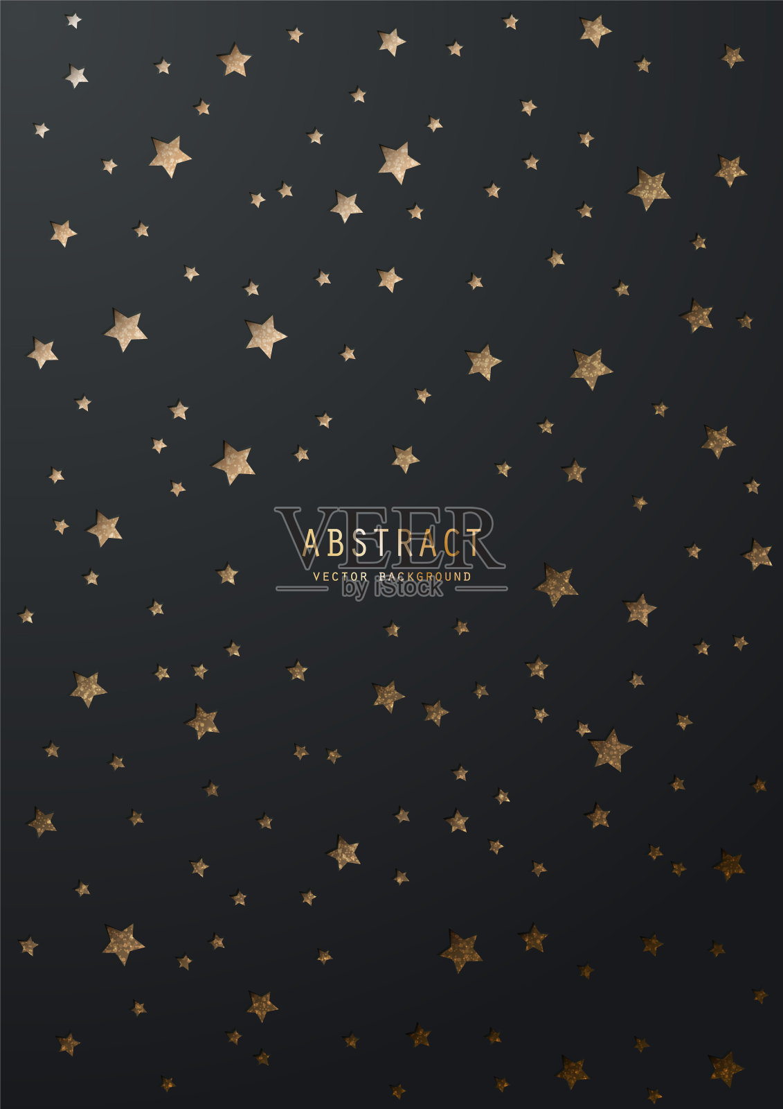 黑色优雅的星空背景上点缀着星星，闪闪发光的金光闪闪。多层装饰设计模板的邀请，小册子，笔记本或卡片。A4封面的极简主义风格插画图片素材