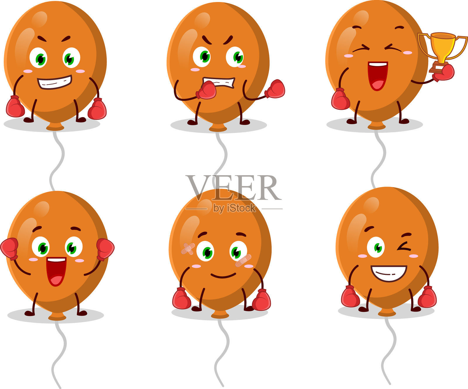 橙色运动气球拳击运动员卡通插画图片素材