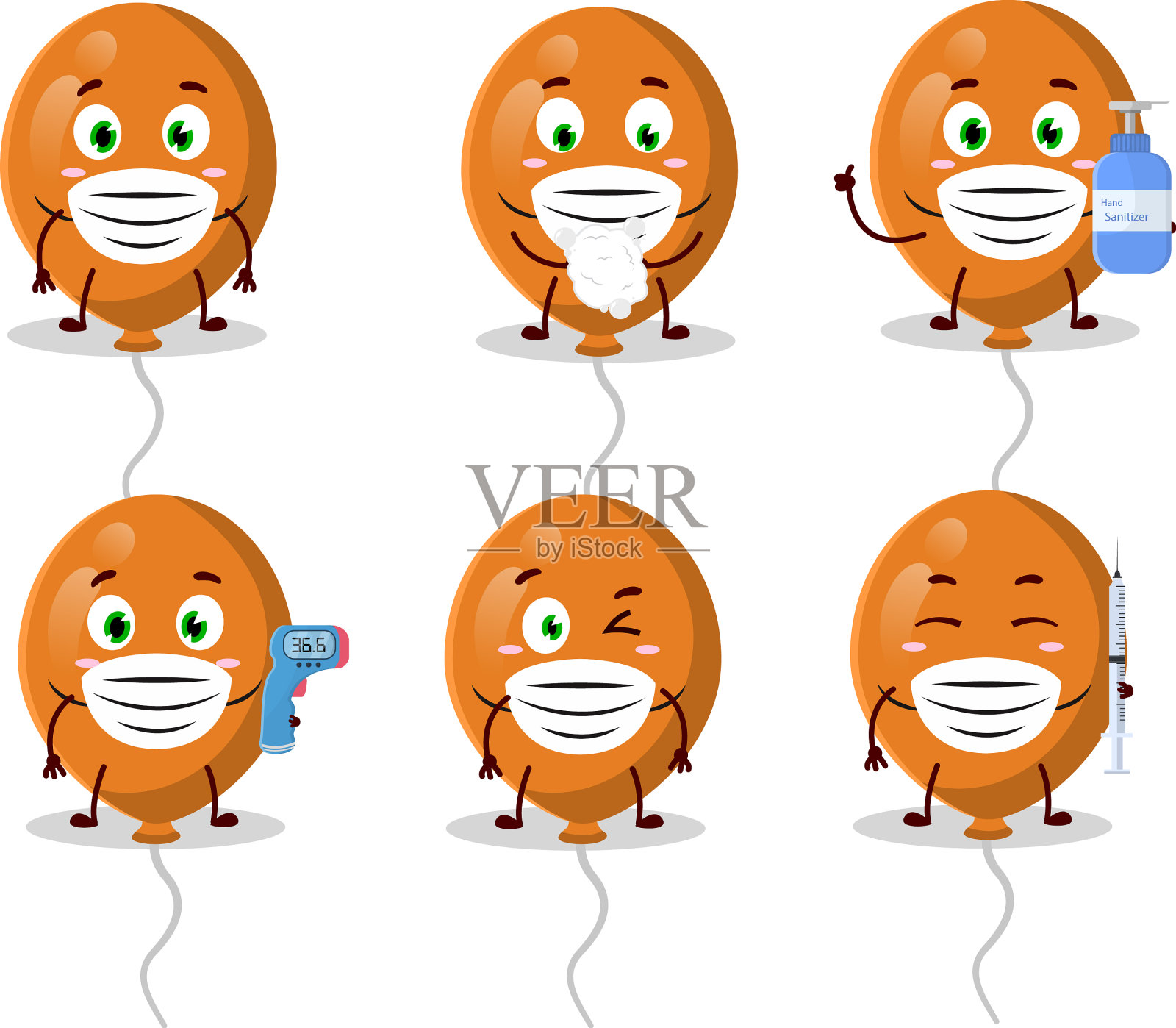 一幅橙色气球图案的卡通设计风格插画图片素材