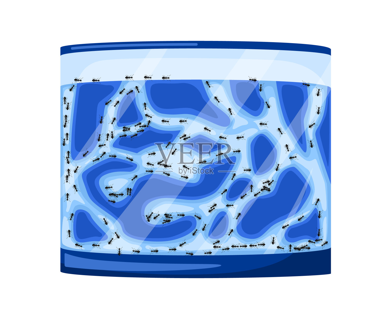 设置蚂蚁农场孤立在白色背景上。Formicaria从凝胶。蚂蚁在隧道中移动到玻璃容器中。插画图片素材