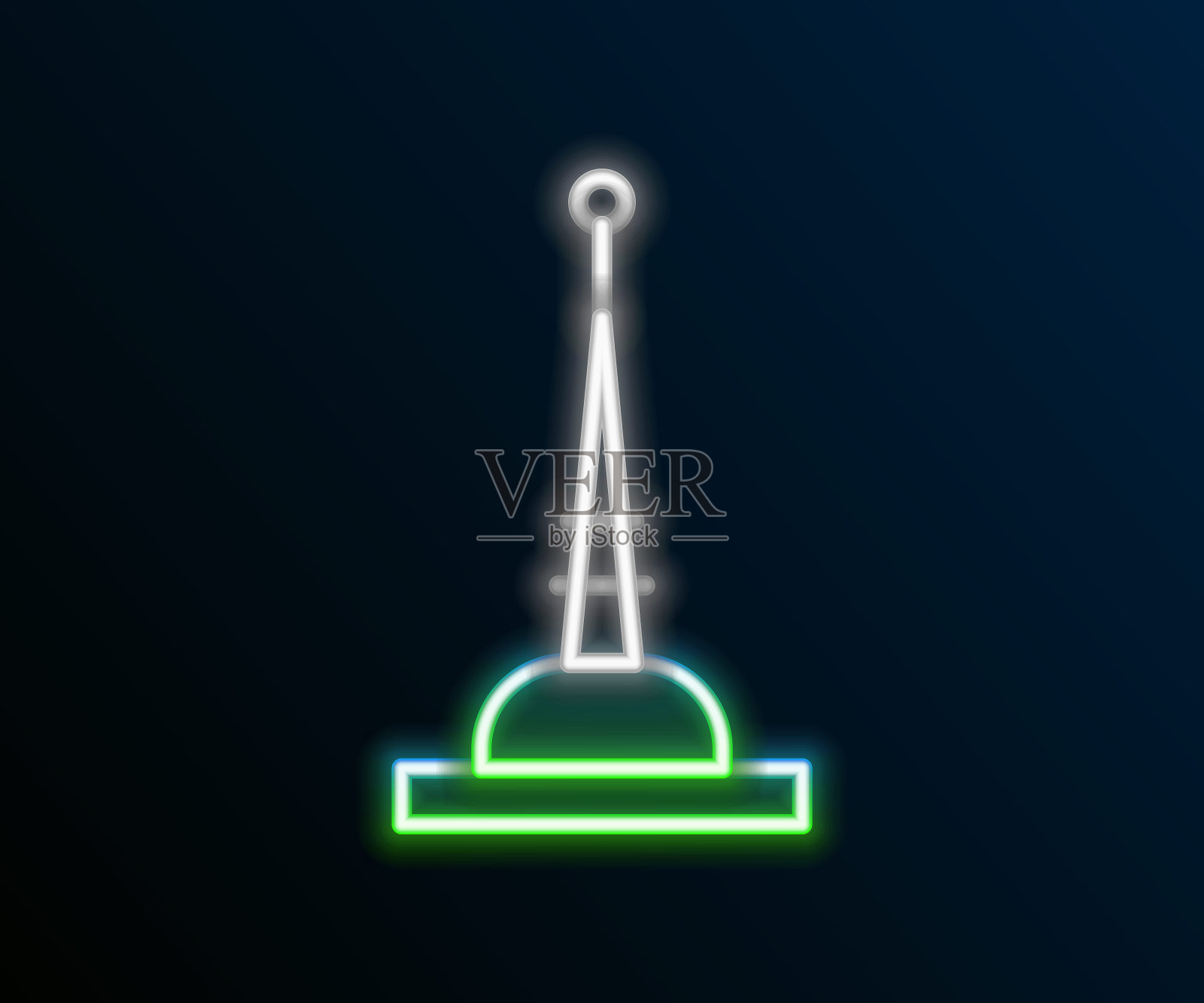 发光的霓虹灯线天线图标孤立在黑色背景上。无线电天线无线。技术与网络信号无线电天线。色彩斑斓的轮廓的概念。向量插画图片素材