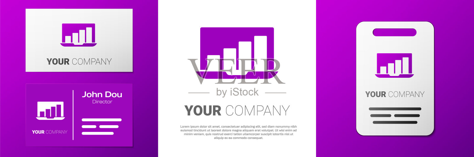 标识型笔记本电脑与图形图表图标孤立在白色背景。报告文本文件图标。会计的迹象。审计、分析规划。Logo设计模板元素。向量图标素材