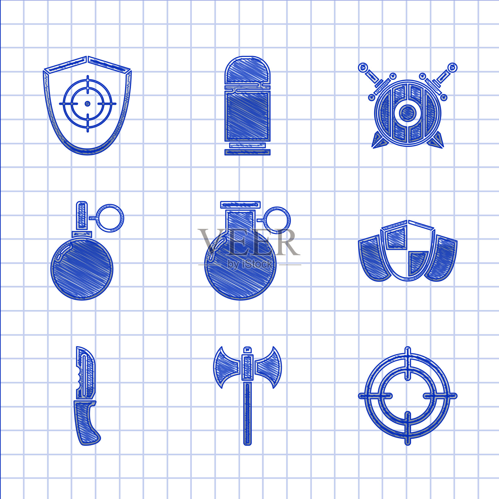 设置手榴弹中世纪斧头目标运动图标素材