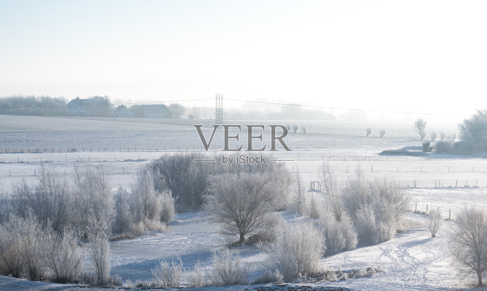 冬天，瑞典Skåne的农场被冰雪覆盖照片摄影图片