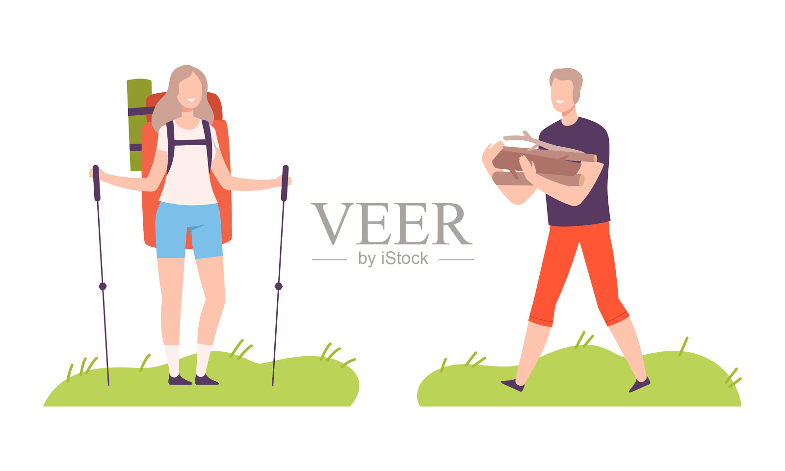 青年男女背着双肩包露营设计元素图片