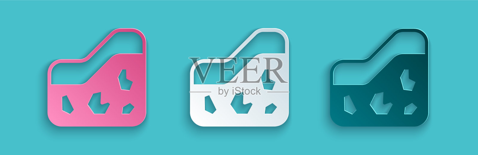 剪纸地面图标孤立在蓝色背景上插画图片素材