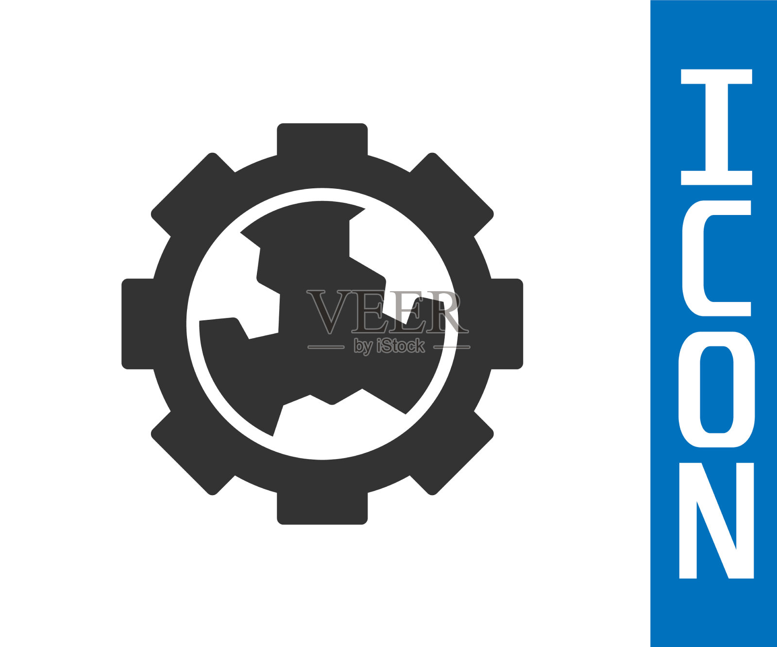 灰色地球和齿轮或齿轮图标插画图片素材