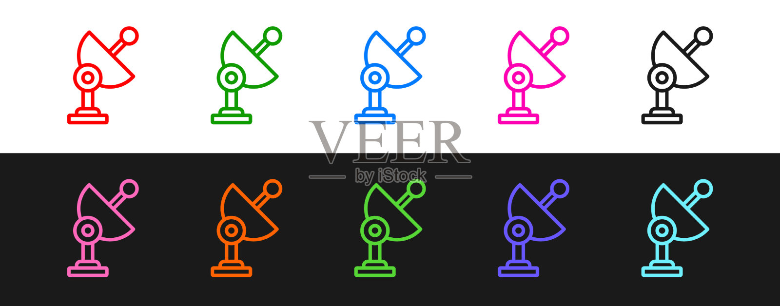 设置线雷达图标隔离在黑色和白色图标素材