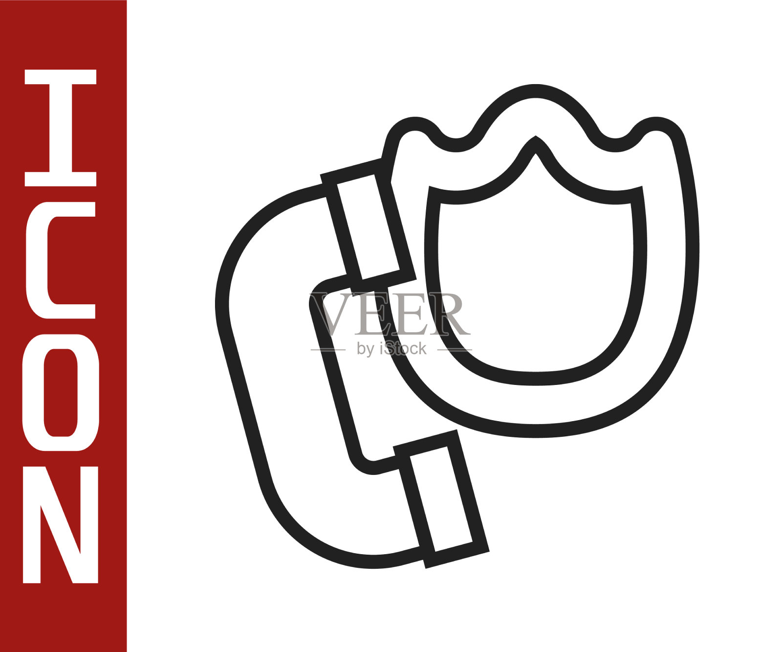 带有安全屏障的黑线电话听筒图标素材