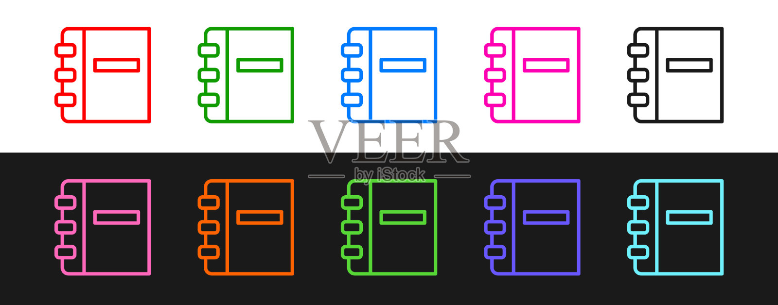 设置行笔记本图标孤立在黑色和白色图标素材