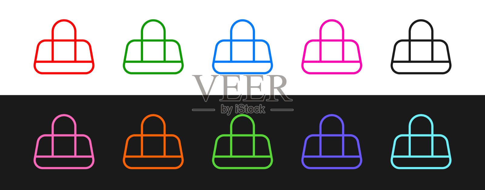 设置线运动包图标孤立在黑色和图标素材