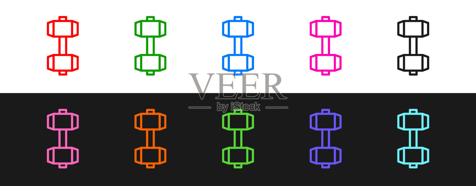 设置行哑铃图标孤立于黑色和白色图标素材