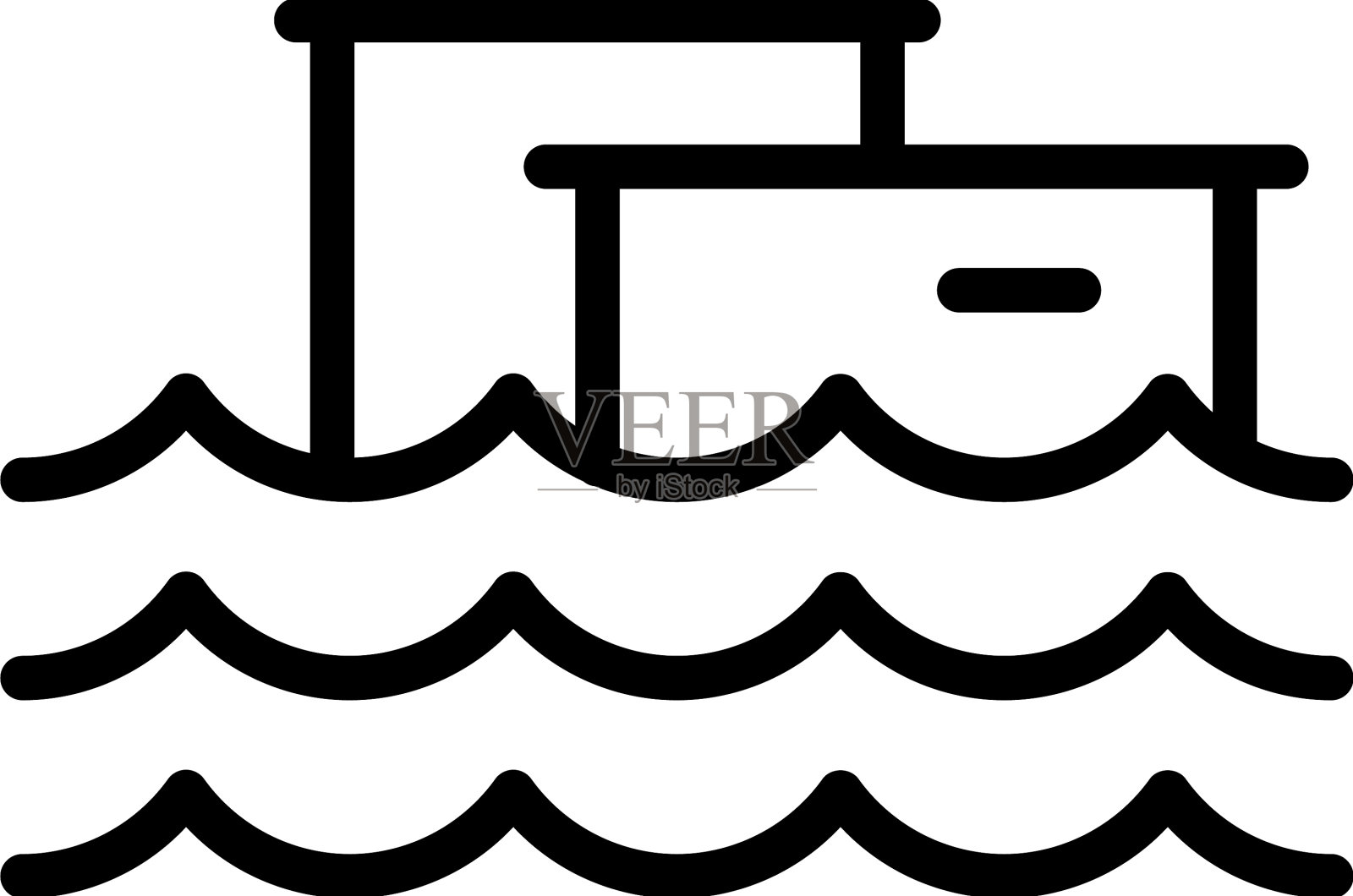 城市洪水图标勾勒出海平面插画图片素材