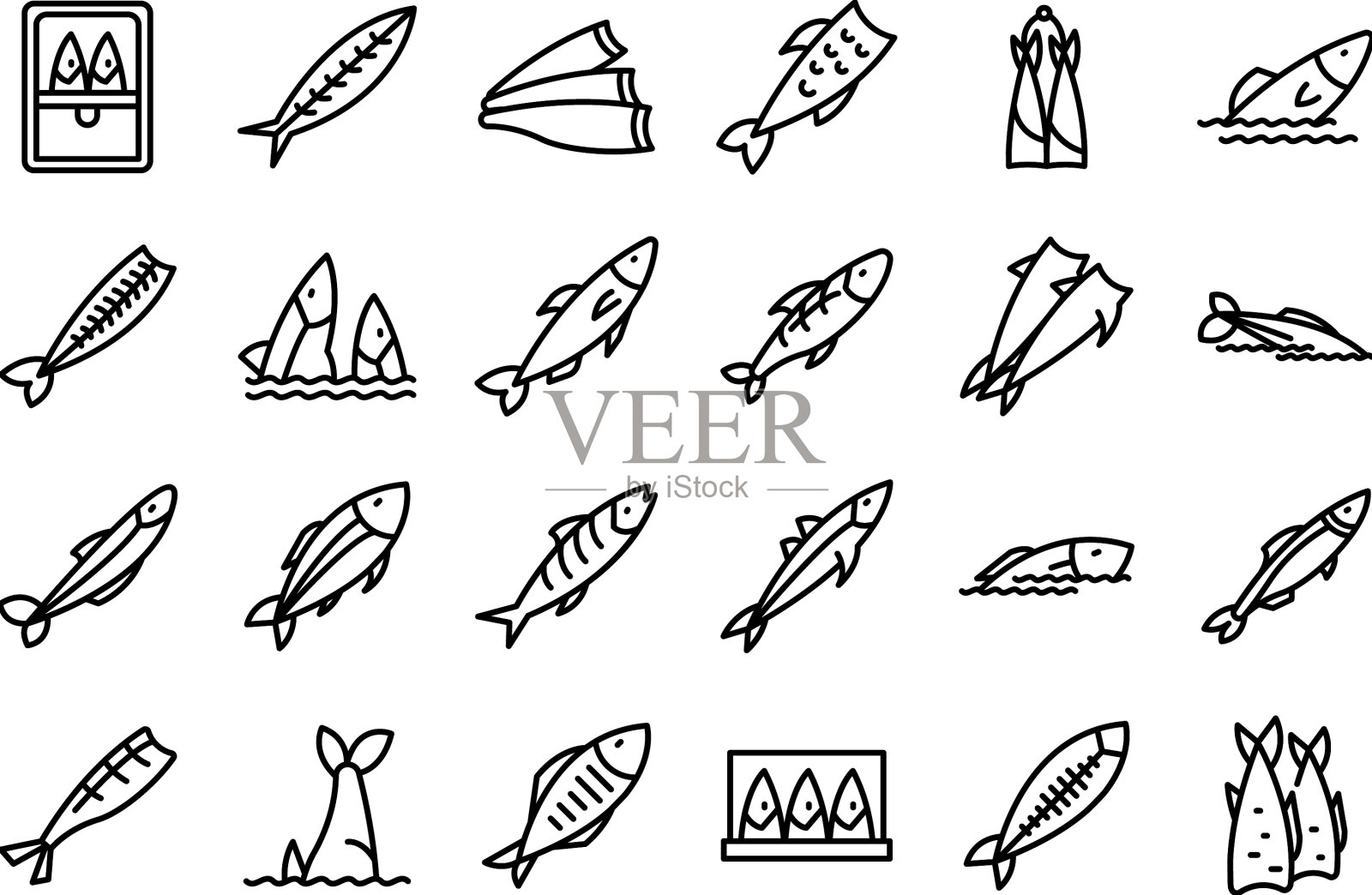 鲱鱼图标设置轮廓鱼鳕鱼图标素材