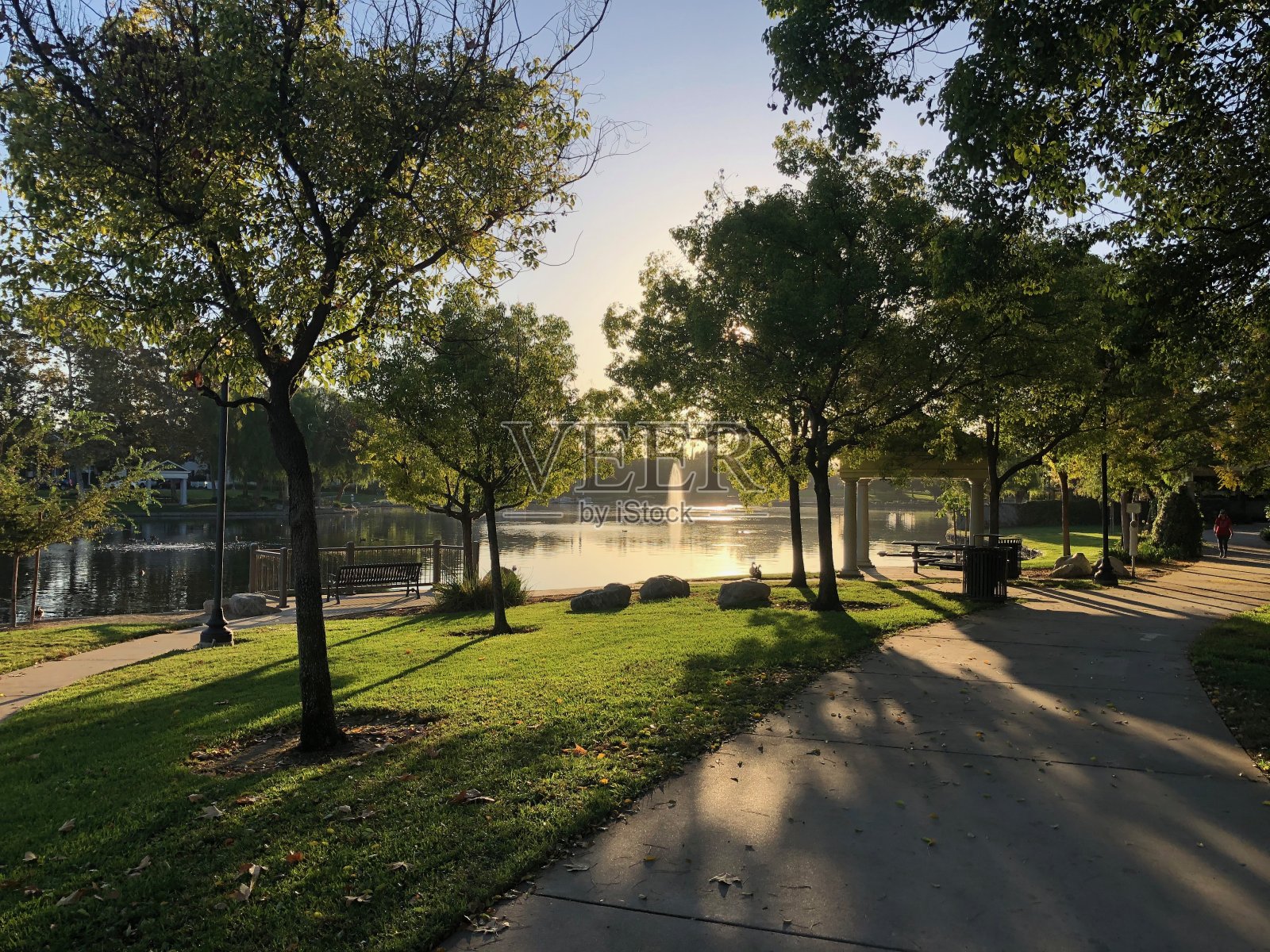 公园里的日出照片摄影图片