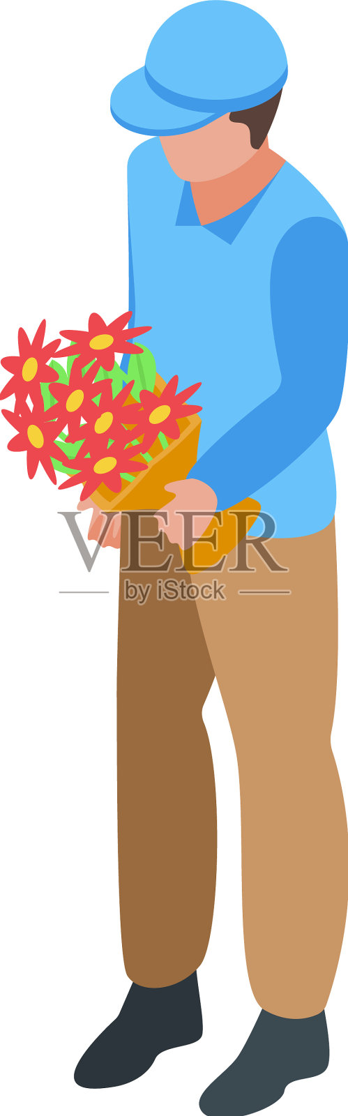 花束快递图标等距鲜花礼物插画图片素材