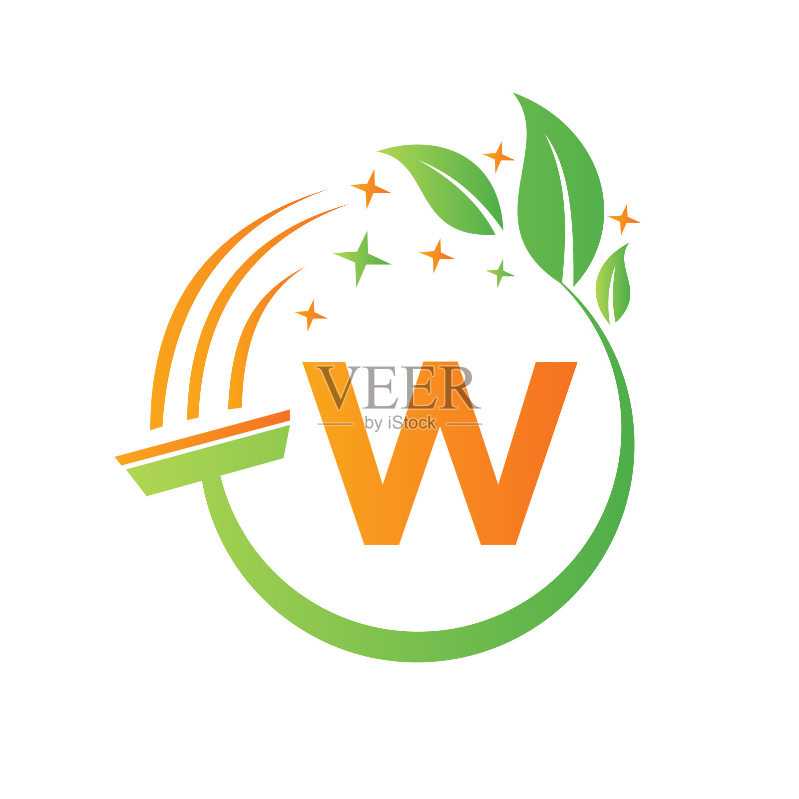 清洁服务，女标志上的字母W清洁的房子标志，新鲜的清洁标志模板与W字母矢量设计元素图片