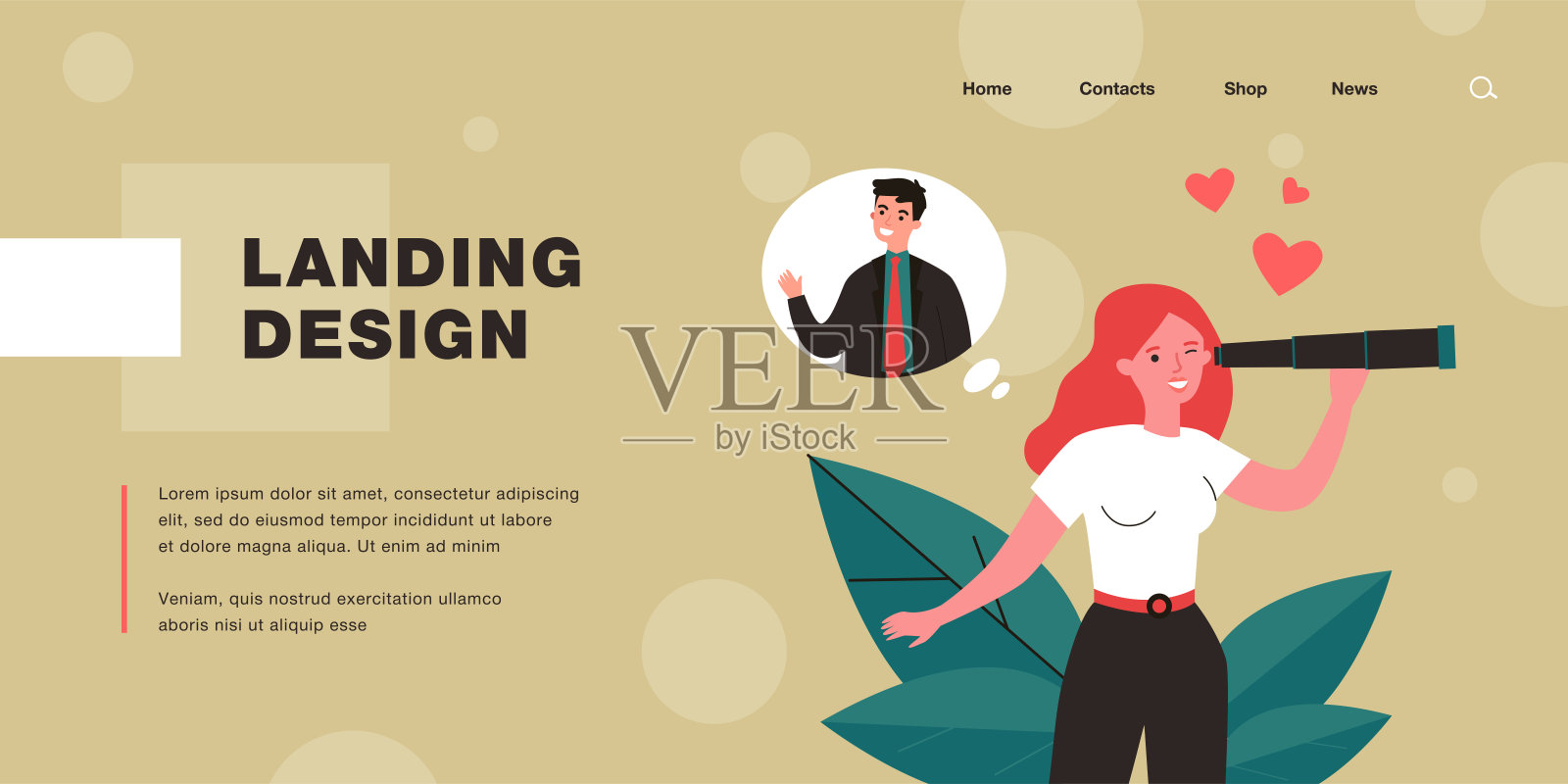 寻找爱情平面矢量插图的卡通女孩插画图片素材