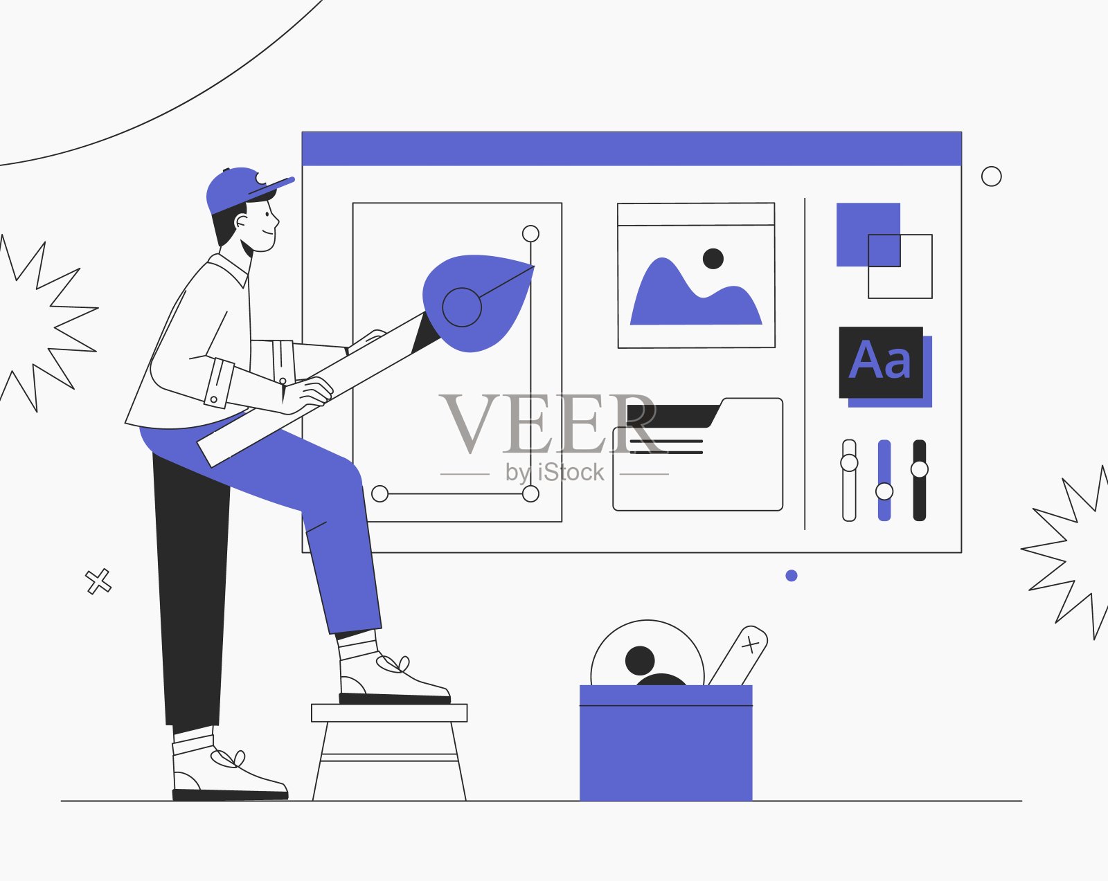 设计新产品或改进现有产品的人。商业头脑风暴，UI UX设计理念创建一个应用程序。平面风格矢量插图。插画图片素材