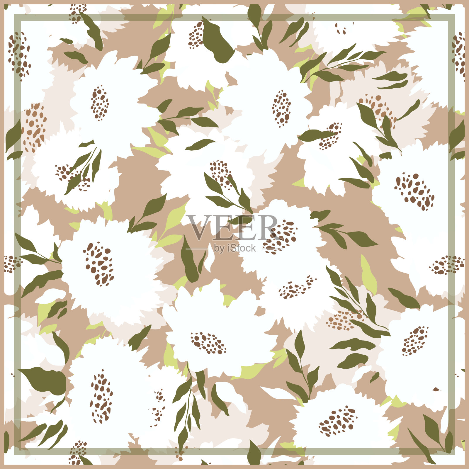 印花为方巾，大手帕，围巾，手帕，披肩，颈巾。织物、纺织品、丝绸制品的方格图案装饰。佩斯利矢量花在北欧风格。植物的民间窗饰插画图片素材