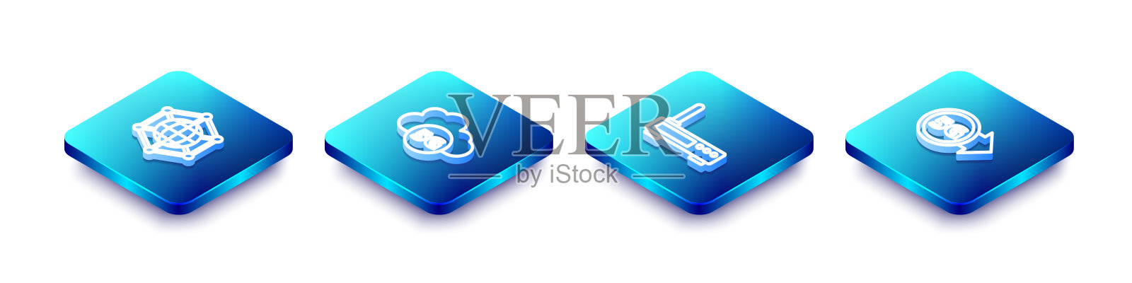 设置等距线社交网络、云5G、路由器和wi-fi信号和图标。向量图标素材