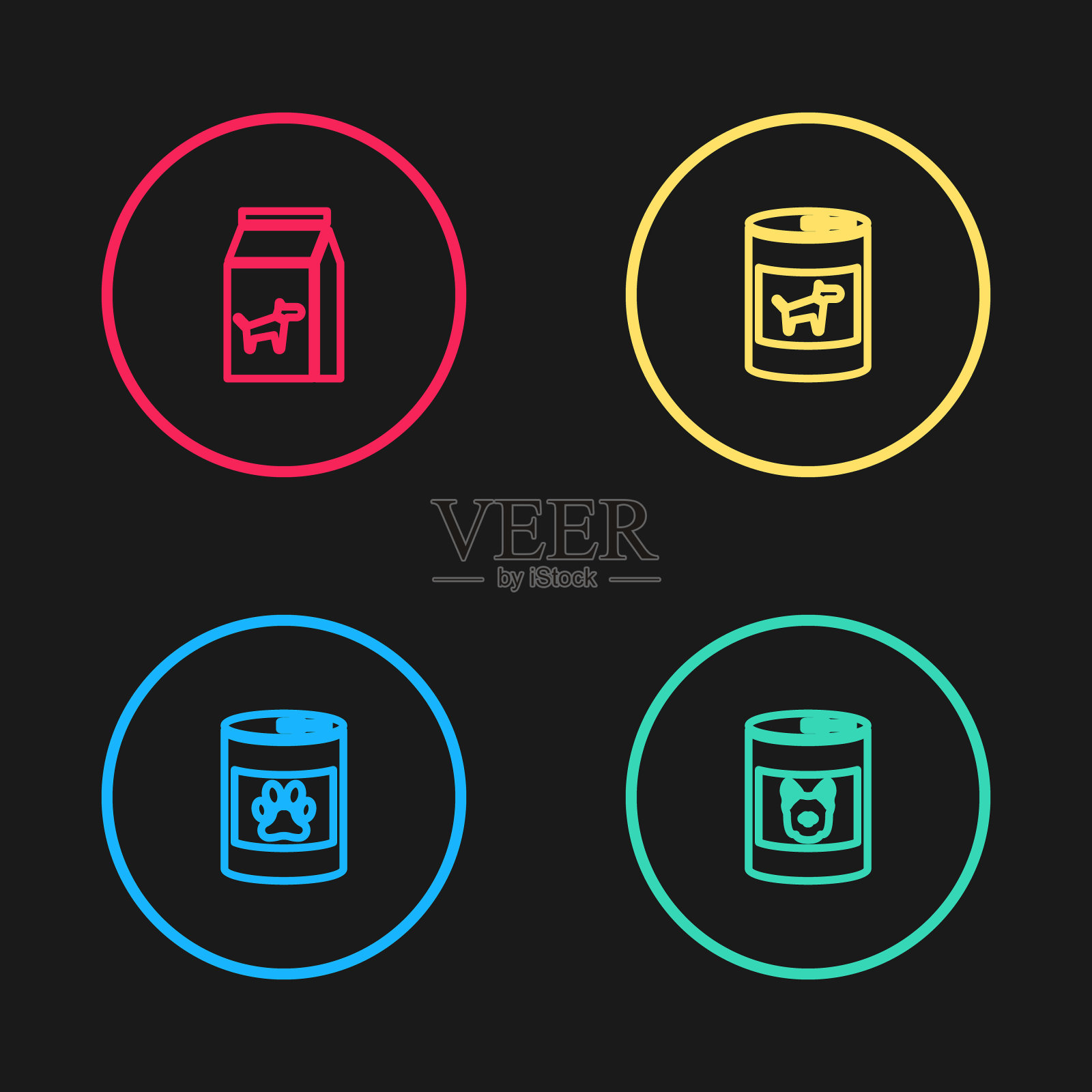 设置线罐头食品，为狗，袋的图标。向量图标素材