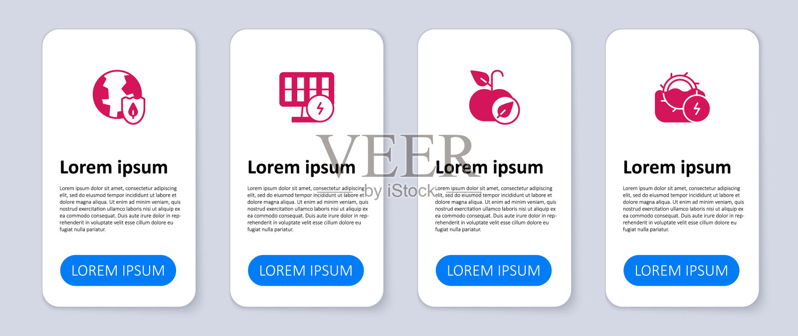 集水磨、苹果、太阳能板、大地与防护罩于一体。业务信息模板。向量设计模板素材