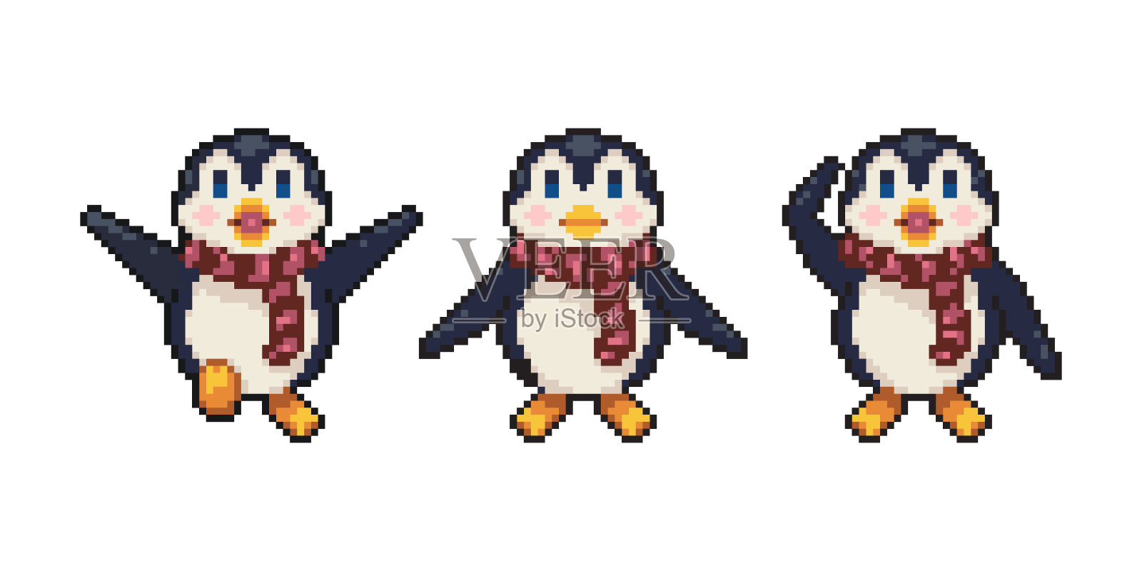 企鹅红围巾像素艺术插图插画图片素材