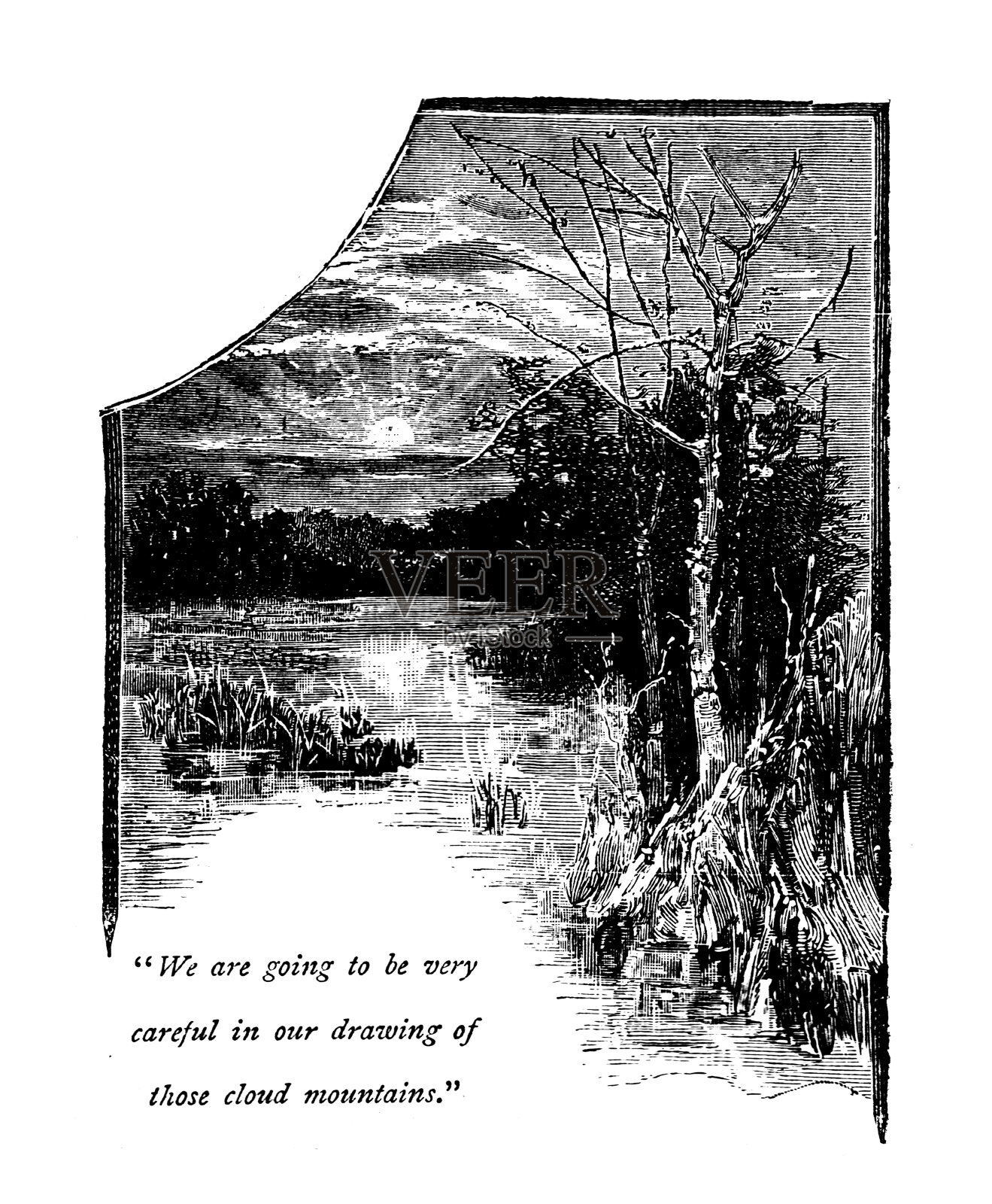 19 c俯瞰水和乡村;白色和黑色边框与文本;我们自己的宪报1888插画图片素材