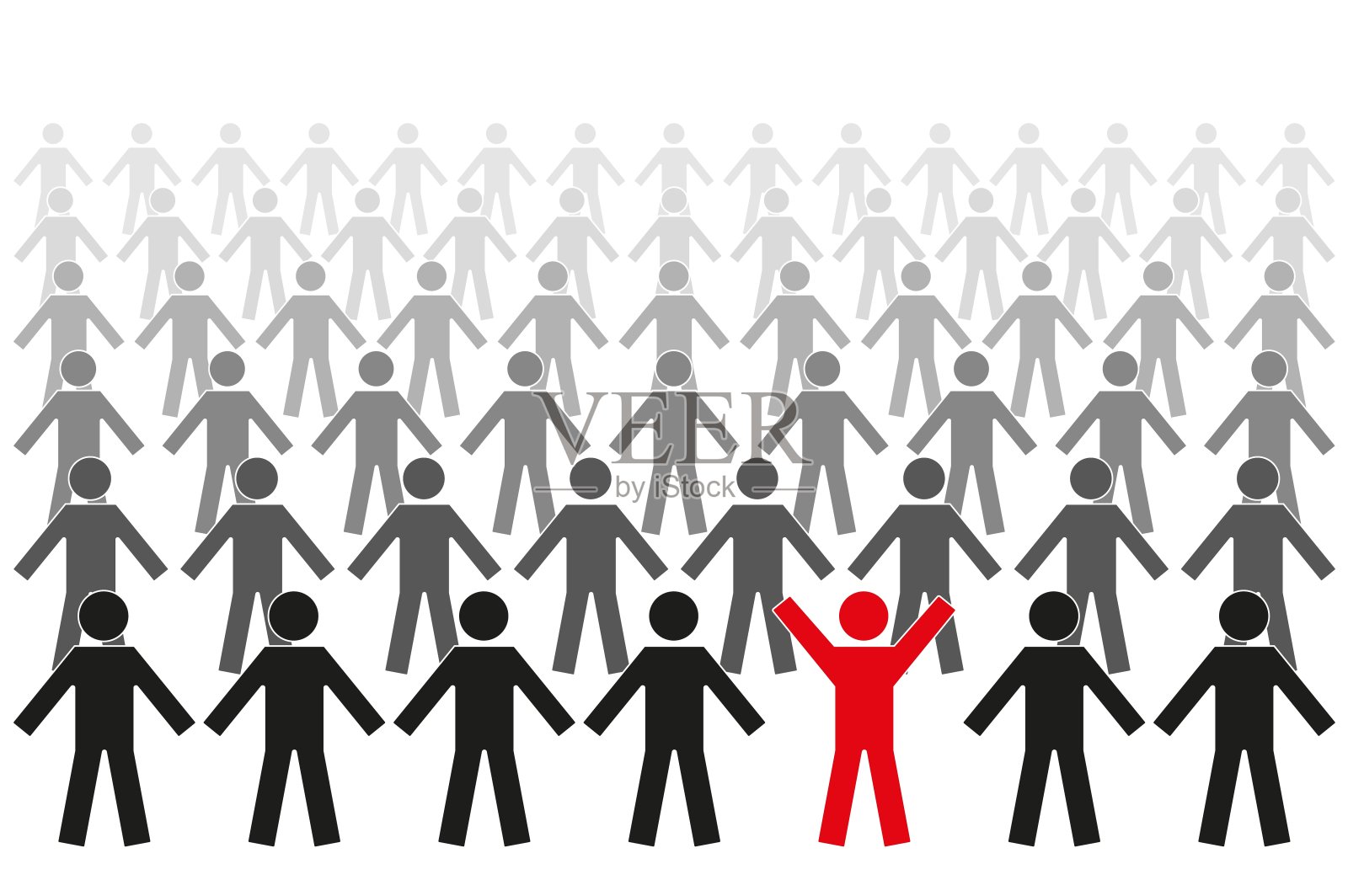 个性的概念。一个单独的红人与许多不同的黑人。向量插画图片素材