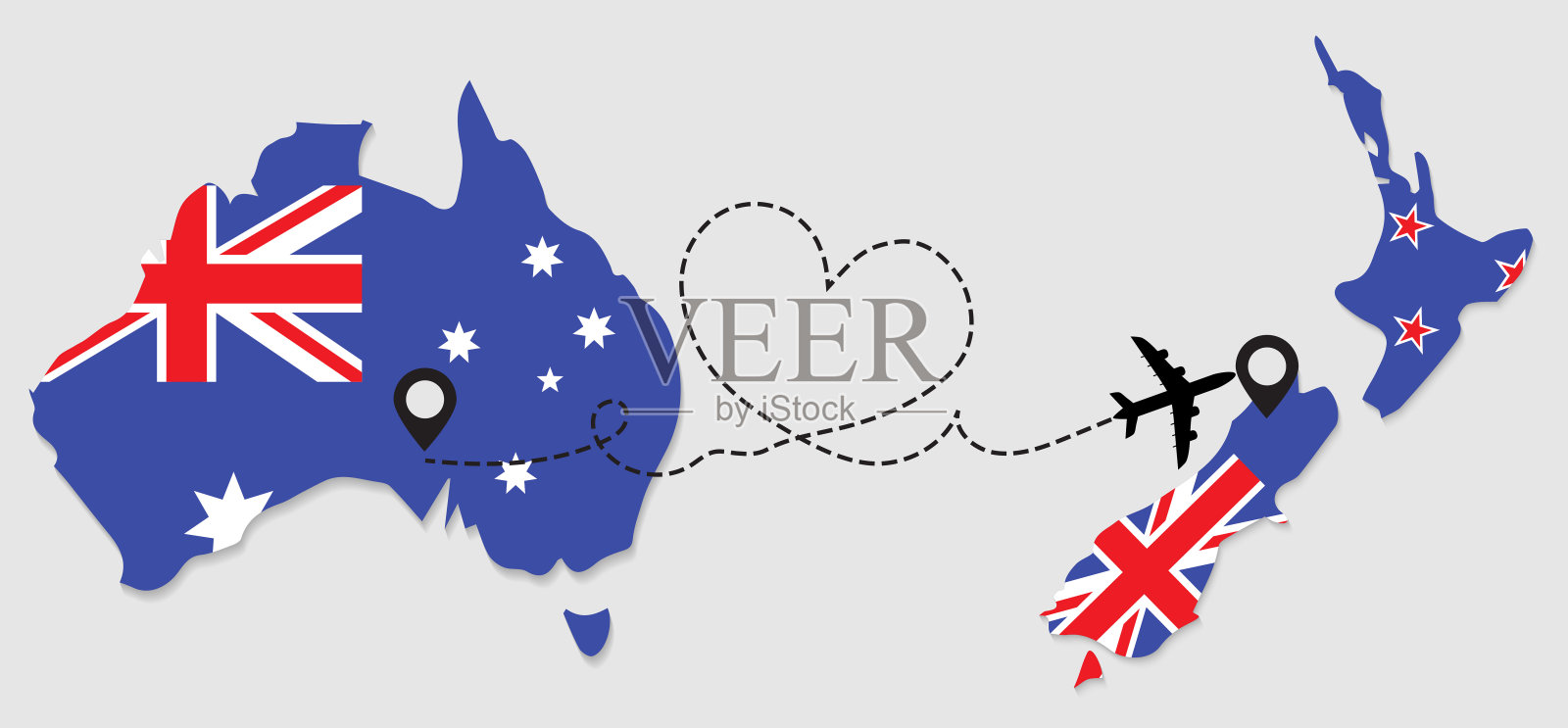 从澳大利亚到新西兰的飞机旅行插画图片素材