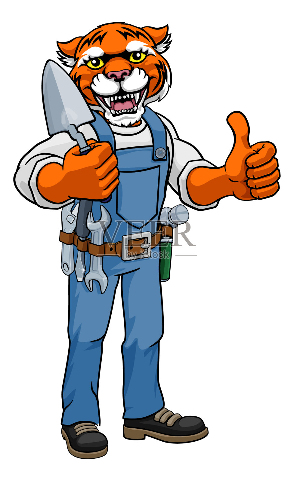 虎式砌砖工人手持镘刀工具设计元素图片