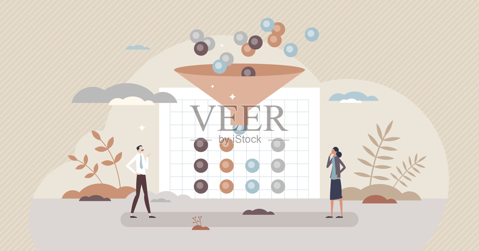 数据标准化与信息分类系统的小人概念插画图片素材