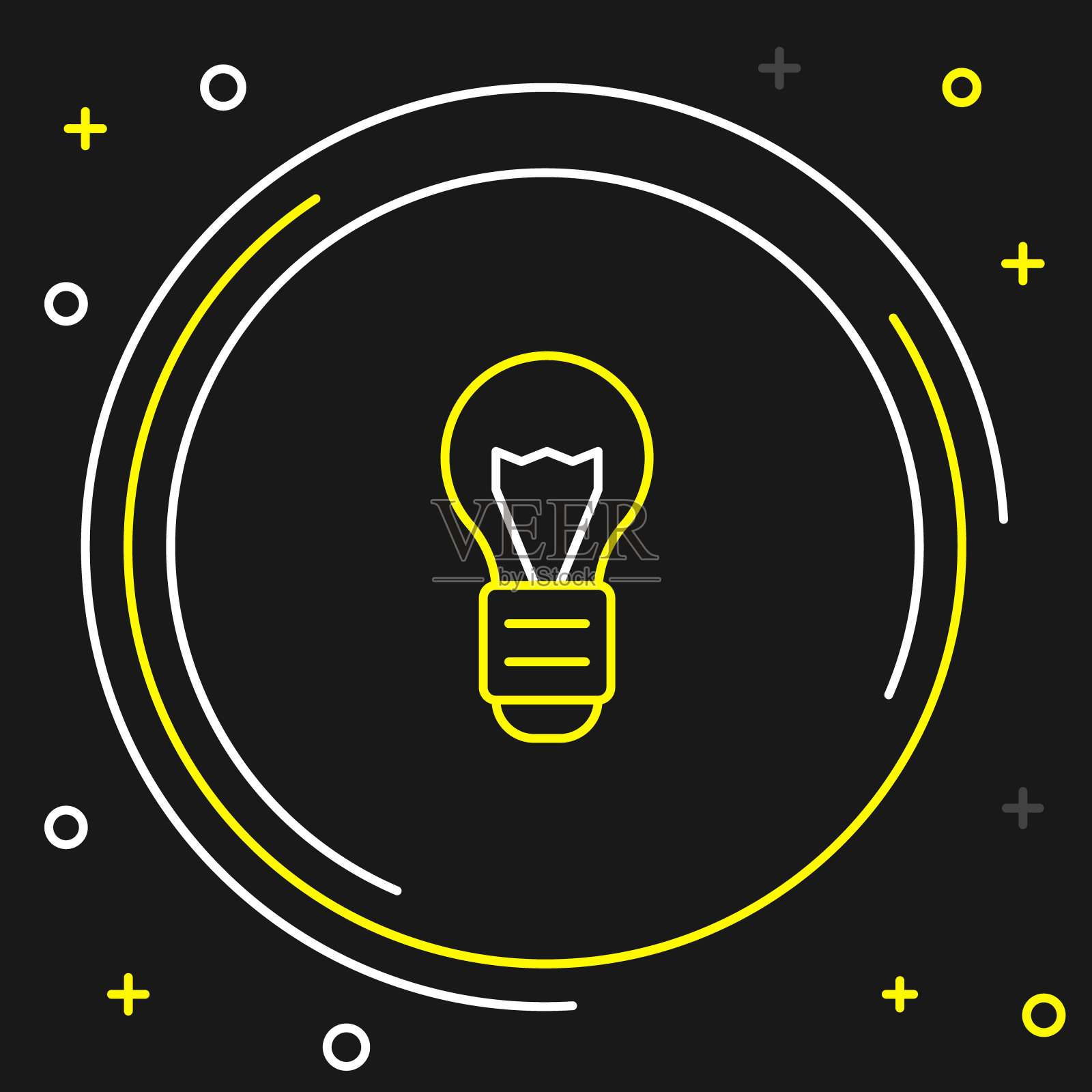 线创意灯光的想法图标孤立在黑色背景上。观念观念启发，发明创造，有效思考，知识教育。色彩斑斓的轮廓的概念。向量插画图片素材