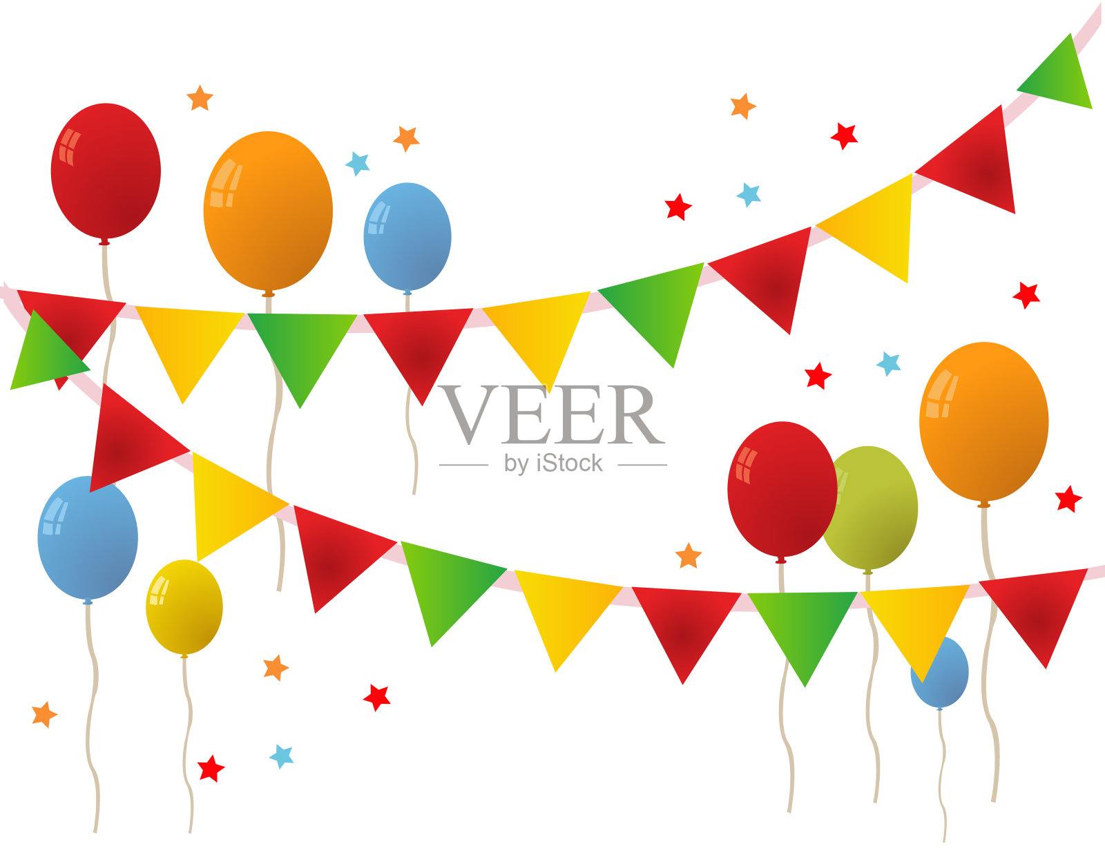 彩色生日快乐气球横幅背景向量插图插画图片素材
