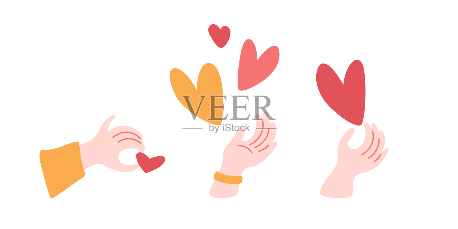 手定给予一颗心。简单的人体部位，爱的概念。插画图片素材