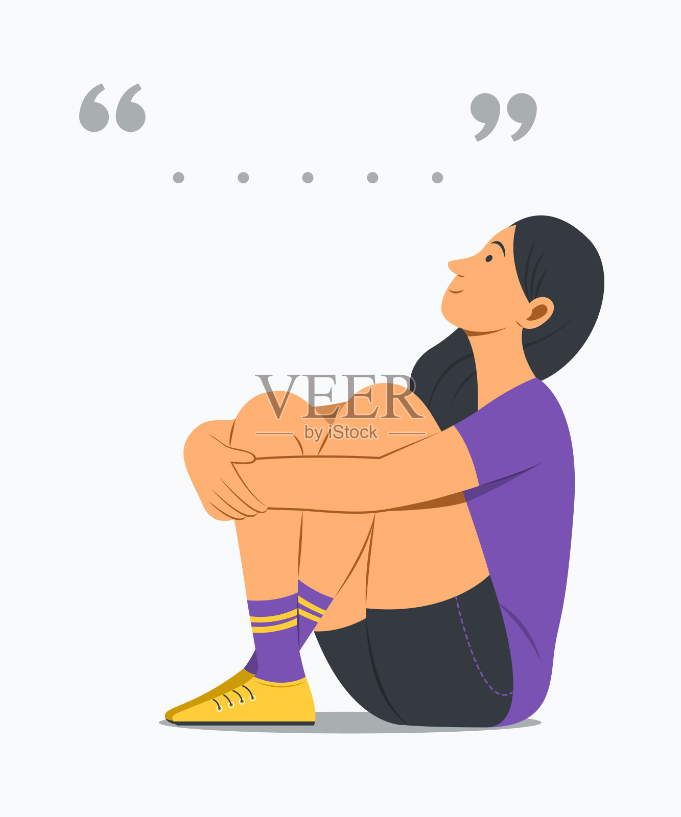 女人思考和观察引号的复制空间。插画图片素材