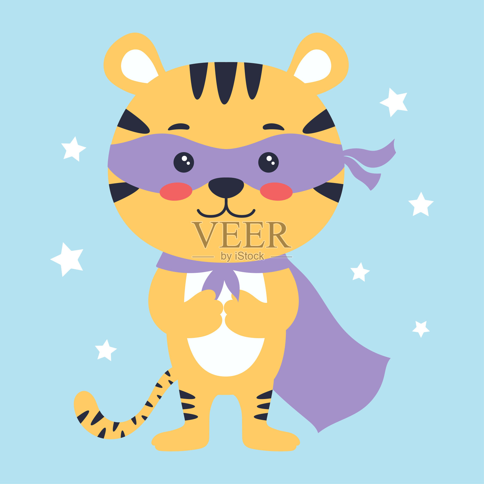 卡通可爱的超级英雄老虎，矢量插图插画图片素材