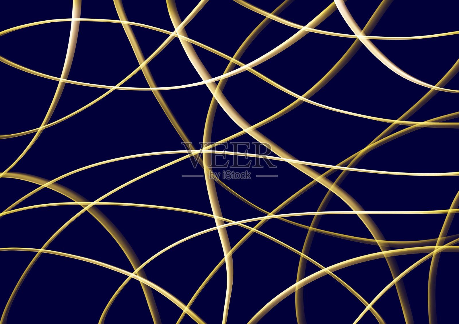 抽象艺术背景海军蓝与波浪金色线条。背景与曲线流体黄色丝带。波模式。插画图片素材