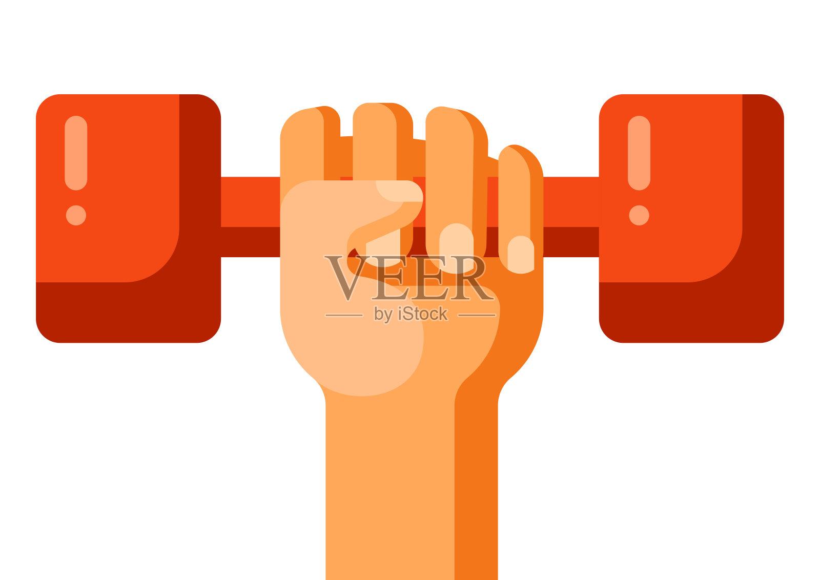 手握哑铃的图示。健身器材。运动和健身项目。插画图片素材