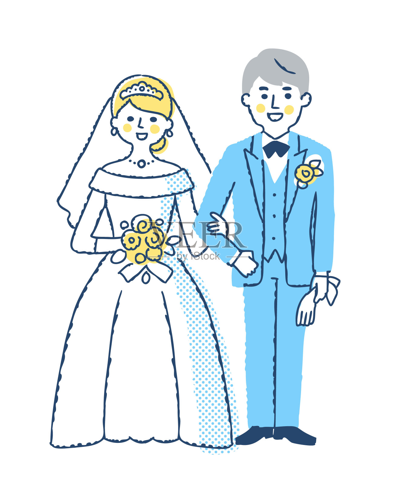 新娘和新郎站在微笑插画图片素材
