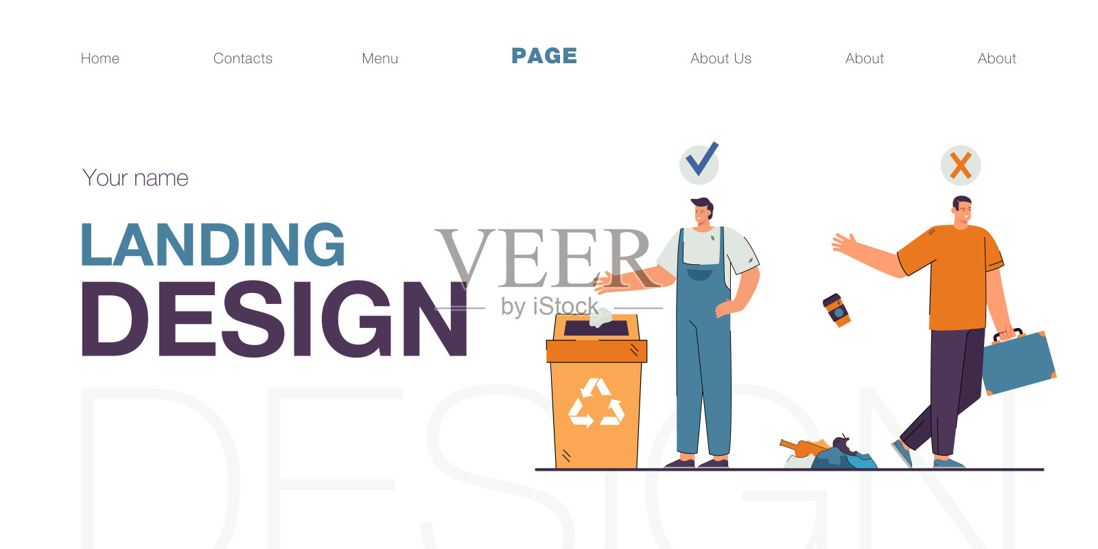 对比人们扔垃圾的行为插画图片素材