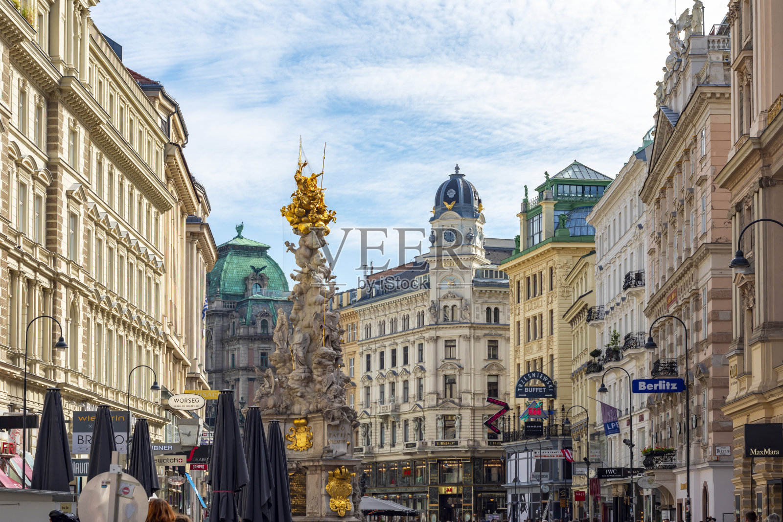 格拉本街和维也纳中心的瘟疫柱照片摄影图片