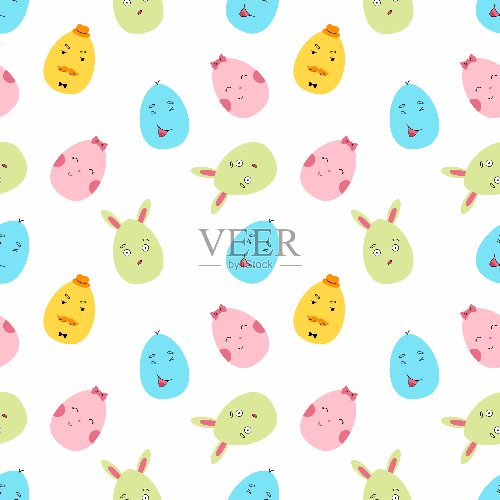 无缝图案与复活节彩蛋。包装纸的背景。印刷在织物上。插画图片素材