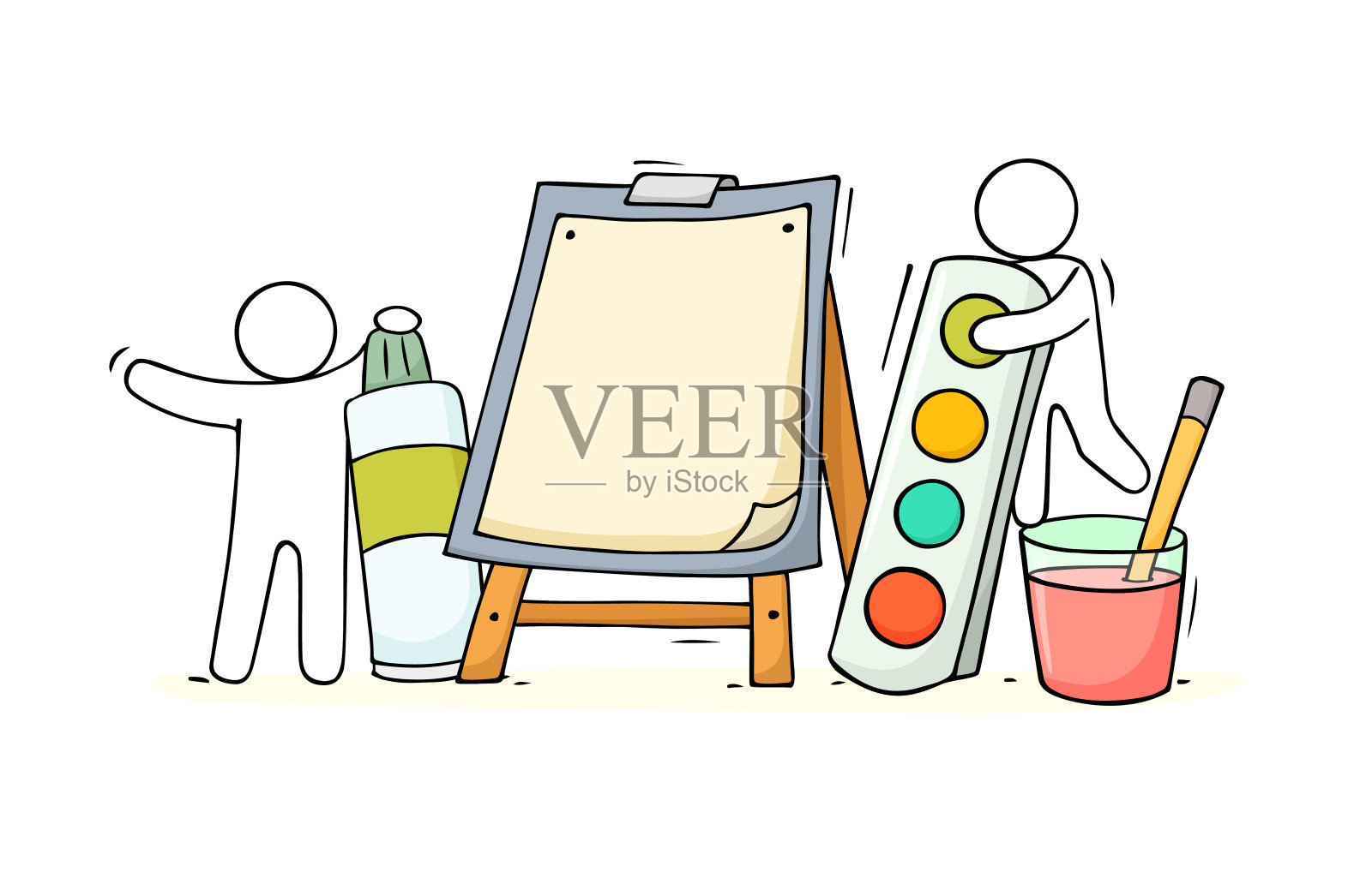 和工作的小人物一起上艺术课。插画图片素材