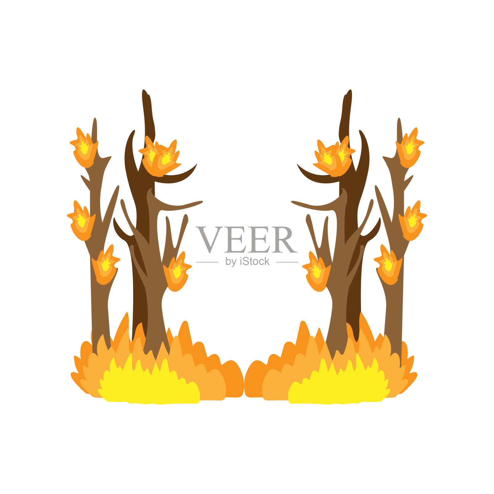 孤立的燃烧树木。破坏生态系统载体插画图片素材