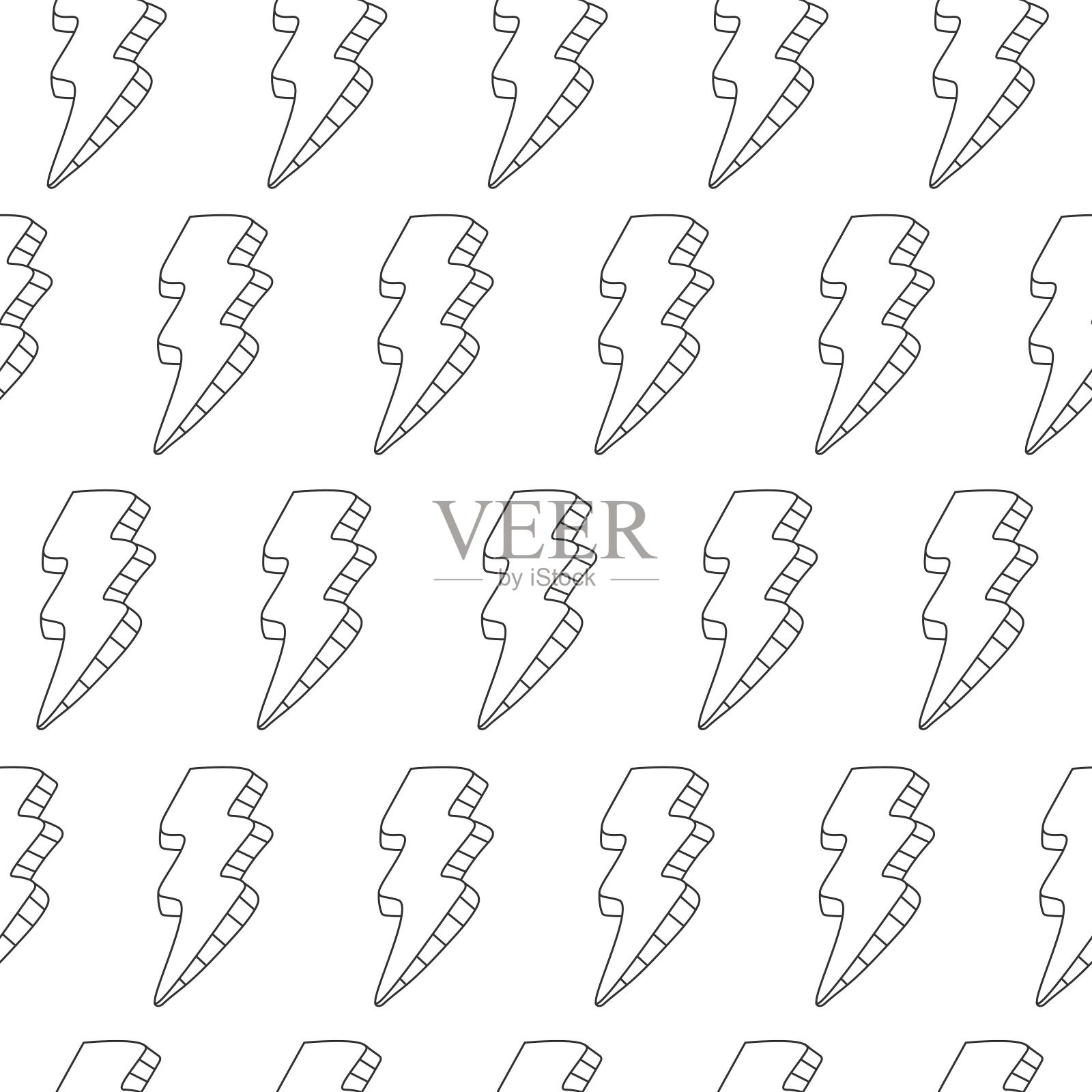 闪电螺栓无缝图案。矢量抽象雷背景孤立在白色。插画图片素材