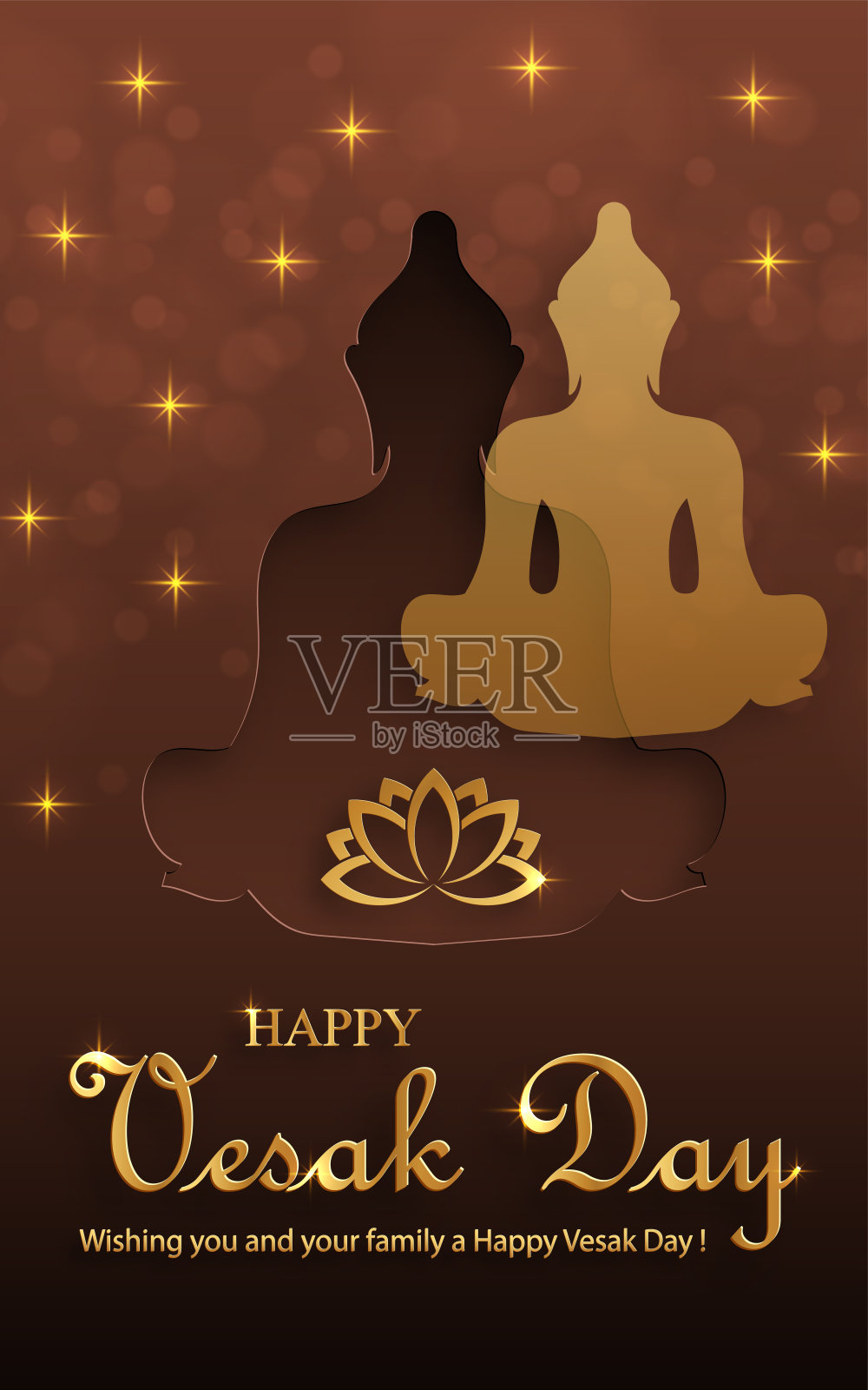 卫塞节快乐卡片，带有佛祖符号和东方亚洲元素设计模板素材