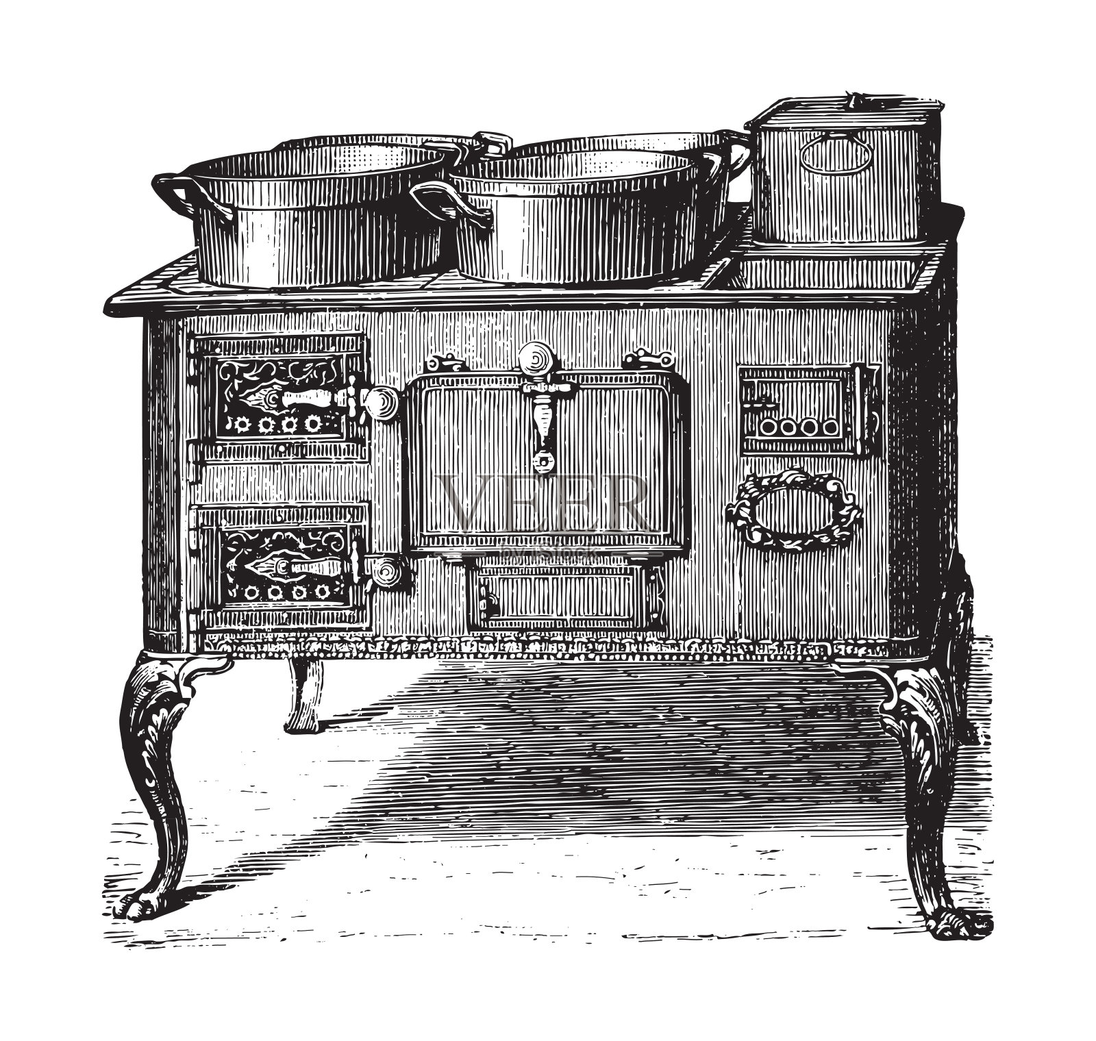 古老的厨房烤箱-复古插图插画图片素材