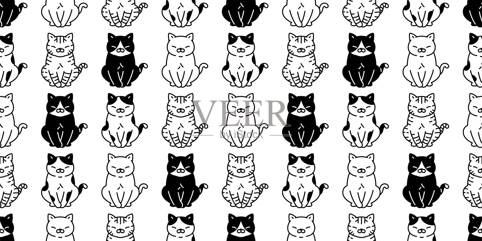 猫无缝图案小猫印花布矢量neko品种狗宠物坐卡通重复壁纸瓷砖背景围巾孤立涂鸦插图设计插画图片素材